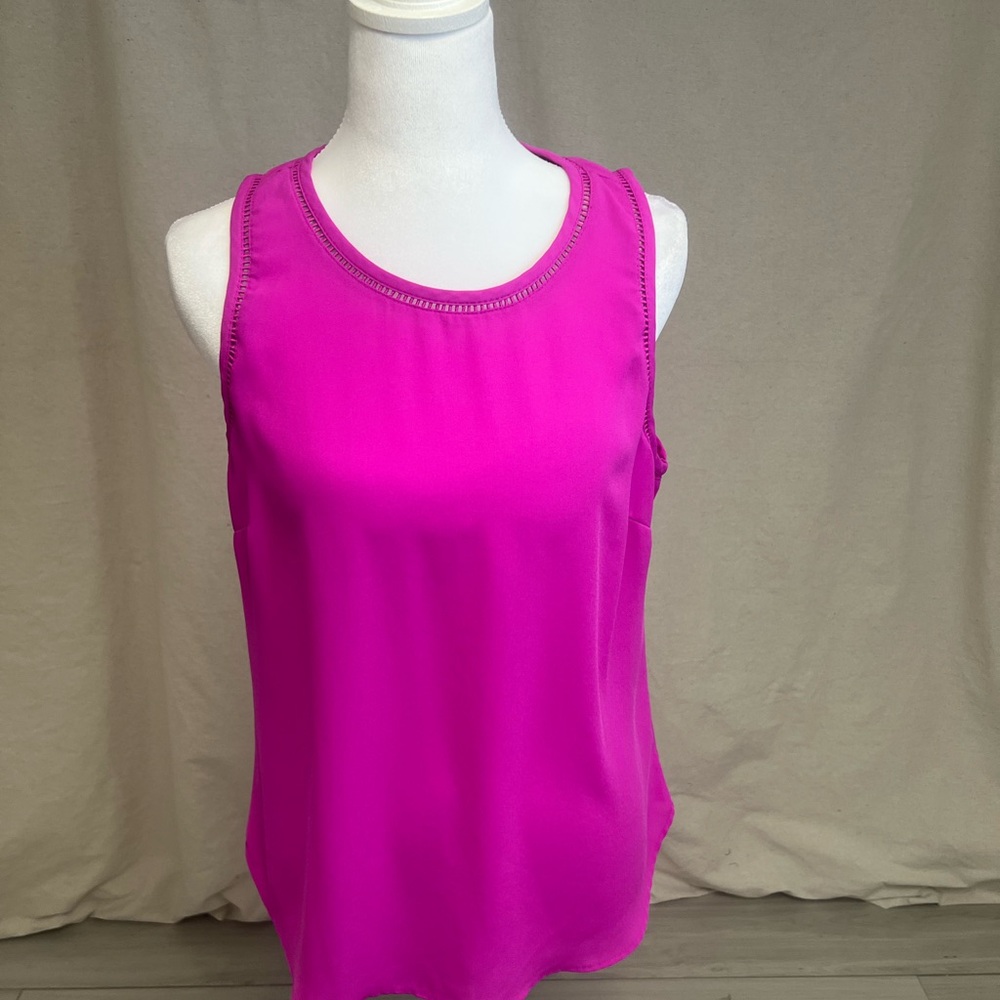 J. Crew Factory Ladder Trim Fuchsia Pink‎ Sleeveless Blouse Barbiecore Sz 6